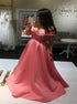 Off Shoulder Pink A Line Satin Pleats Prom Dress LBQ3349